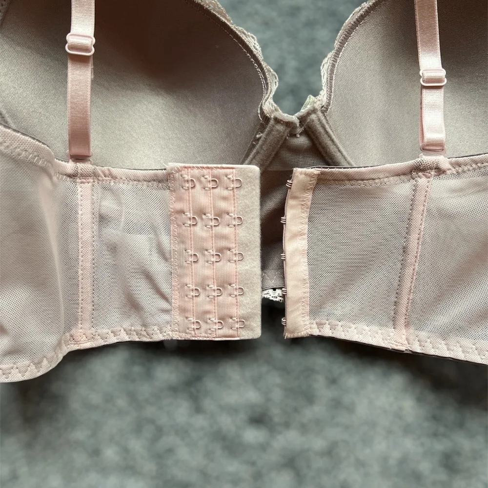 ***Final Drop*** NWT Sophie B Pink Lace over Gray Longline Bra 34C - Picture 10 of 13